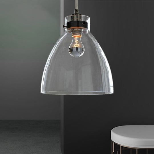 Simplicity Clear Glass Pendant: Bell Shade Down Lighting For Dining Table - 1-Light Hanging Light