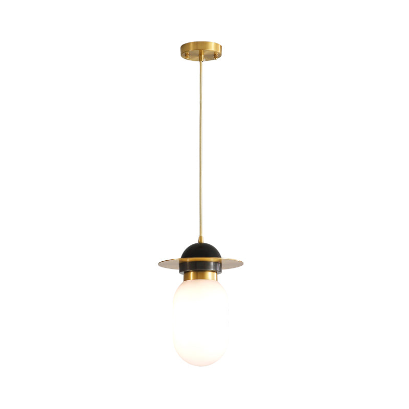 Post-Modern White Glass Pill Capsule Pendant Light Fixture: Single Bedside Suspension Lamp In Brass