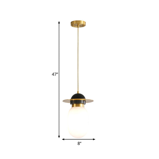 Post-Modern White Glass Pill Capsule Pendant Light Fixture: Single Bedside Suspension Lamp In Brass