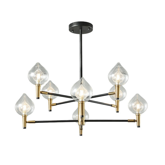 Postmodern Raindrop Chandelier: Clear And Seedy Glass Bedroom Drop Lamp With Branching Arm