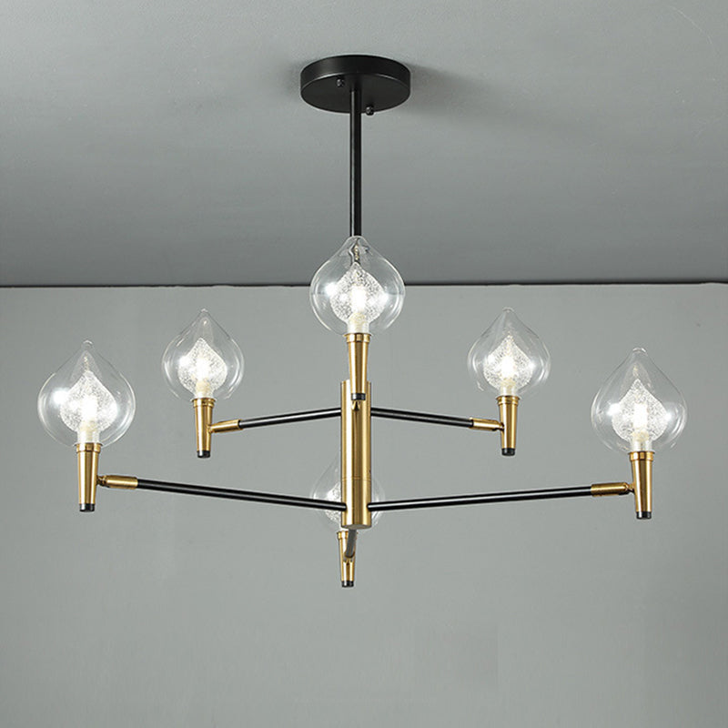 Postmodern Raindrop Chandelier: Clear And Seedy Glass Bedroom Drop Lamp With Branching Arm