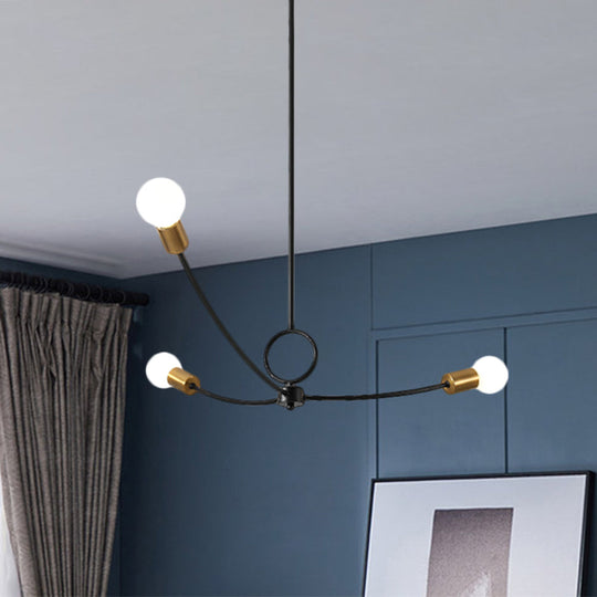 Minimalist Burst Ceiling Chandelier - Metallic 3 Bulb Pendant Light In Black/Gold For Dining Room