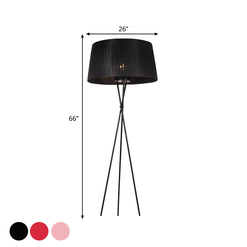 Modern Style Drum Shade Floor Lamp With Tripod Base - 1 Bulb Pink/Black/Red