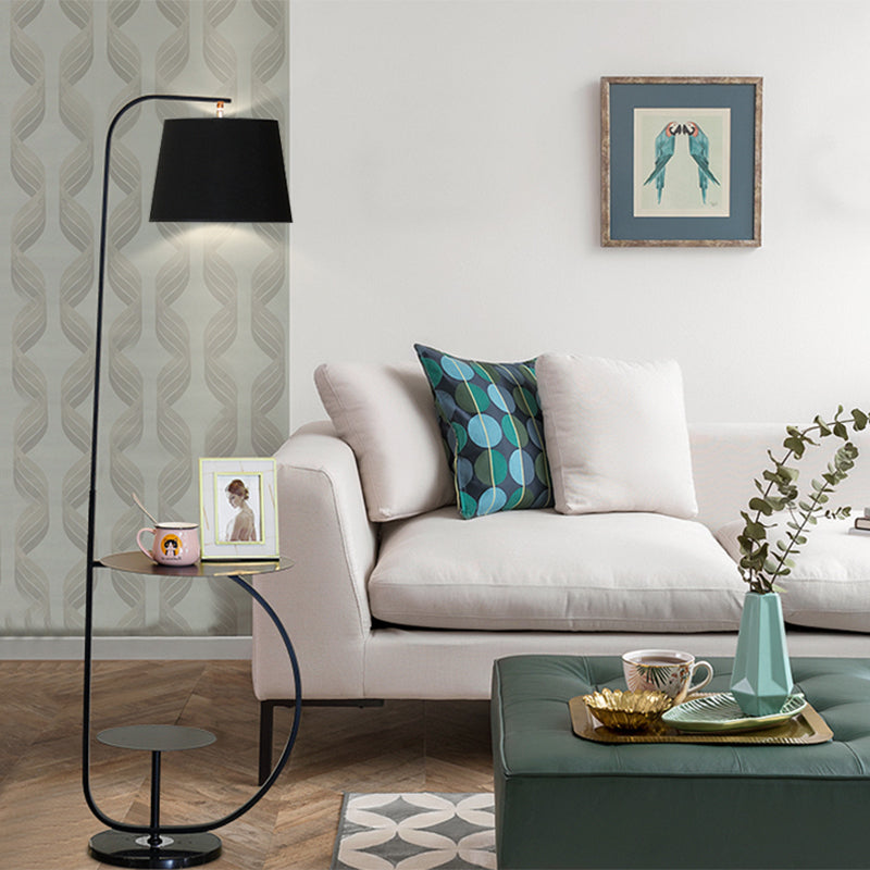 Modernist 1-Bulb Floor Standing Lamp - Fabric Shade Black Finish