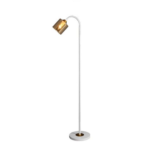 Modern 1-Light Standing Floor Lamp With Amber Glass Shade And White Finish