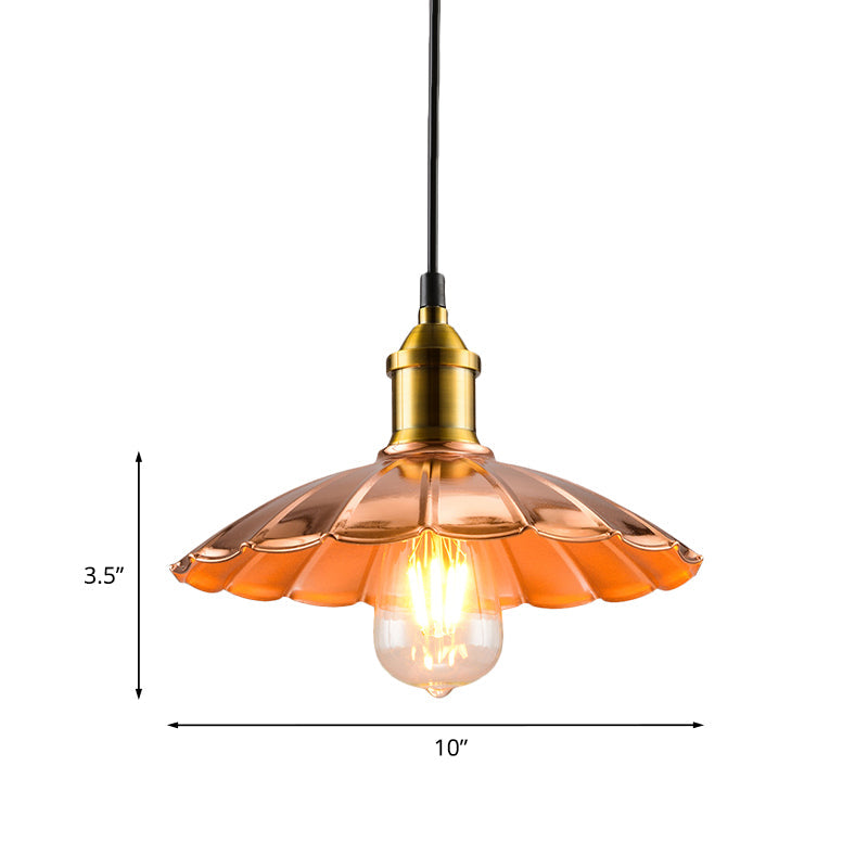 Copper Industrial Scalloped Pendant Lighting - 1 Light Metallic Hanging Lamp For Bedroom
