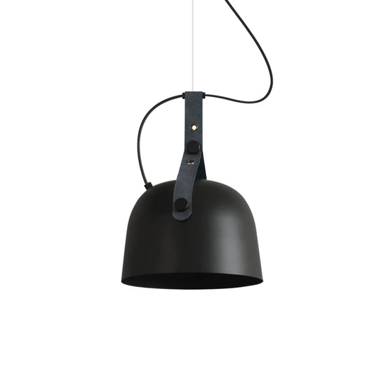 Industrial Style Dome Hanging Lamp In Black/Silver/Copper With Leather Strap - 7’/9.5’ Dia 1