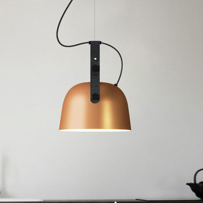 Industrial Style Dome Hanging Lamp With Leather Strap - 7/9.5 Dia 1 Light Pendant Lighting In