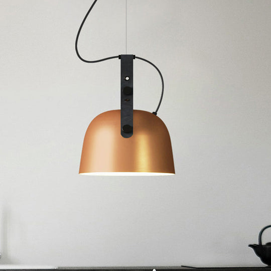 Industrial Style Dome Hanging Lamp With Leather Strap - 7/9.5 Dia 1 Light Pendant Lighting In