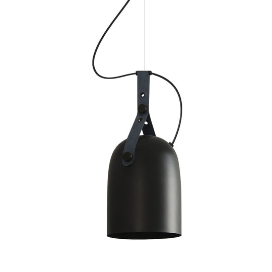 Industrial Style Dome Hanging Lamp In Black/Silver/Copper With Leather Strap - 7’/9.5’ Dia 1