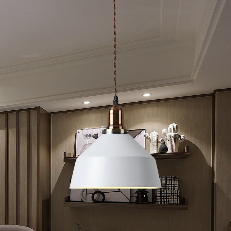 Barn Shade Pendant Light: Industrial Metallic Coffee Shop Fixture 1 Light White Ceiling