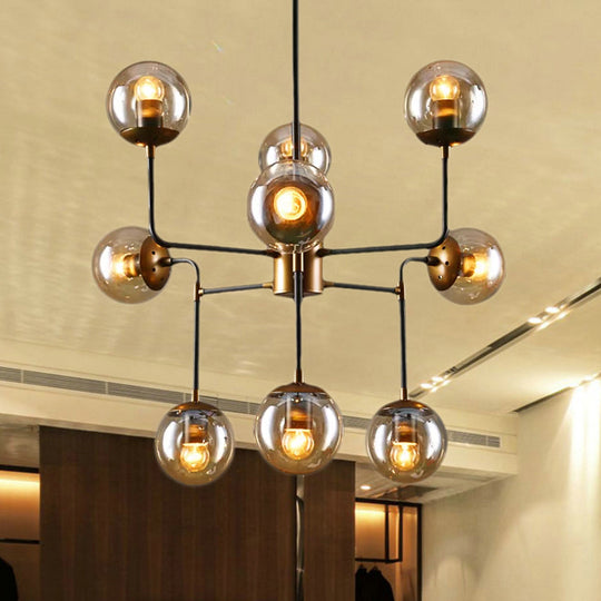 Modern Black Chrome Glass Globe Chandelier Pendant Light - Industrial Style 8/9 Lights For Living
