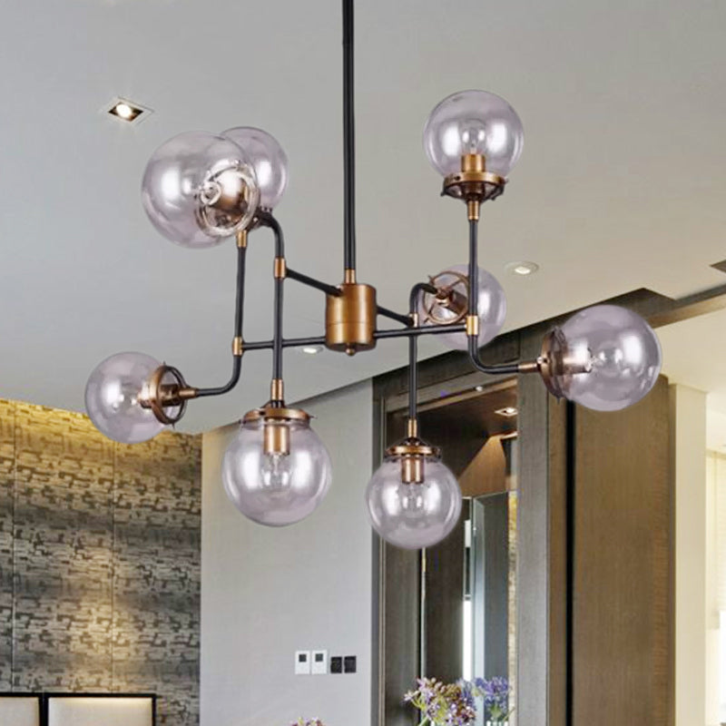 Modern Black Chrome Glass Globe Chandelier Pendant Light - Industrial Style 8/9 Lights For Living