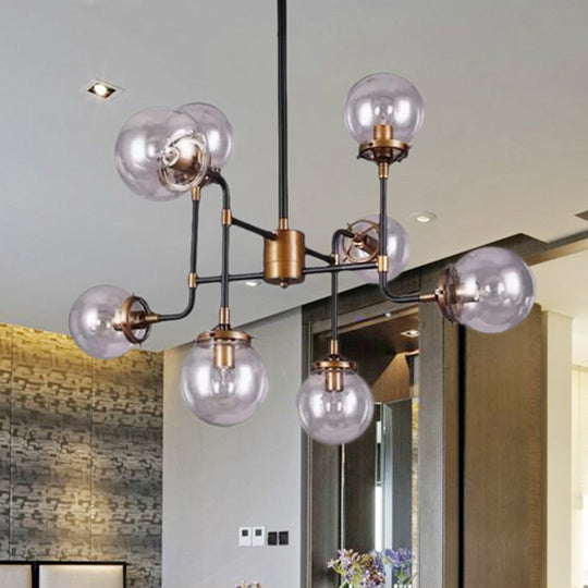 Modern Black Chrome Glass Globe Chandelier Pendant Light - Industrial Style 8/9 Lights For Living