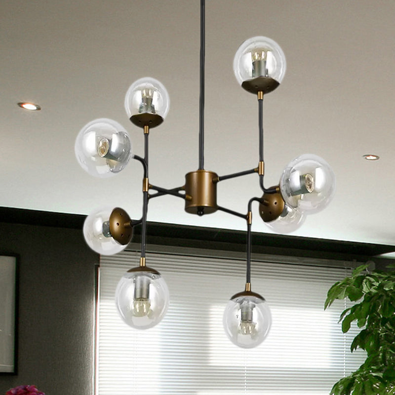 Modern Black Chrome Glass Globe Chandelier Pendant Light - Industrial Style 8/9 Lights For Living