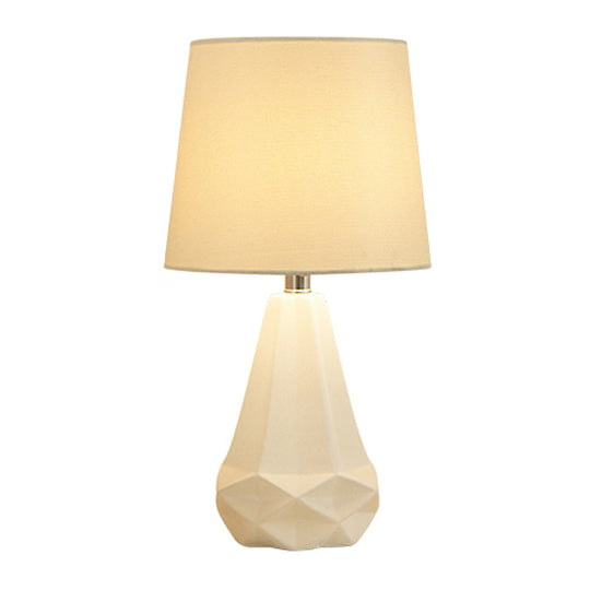 Contemporary White Nightstand Lamp With Diamond Ceramic Base