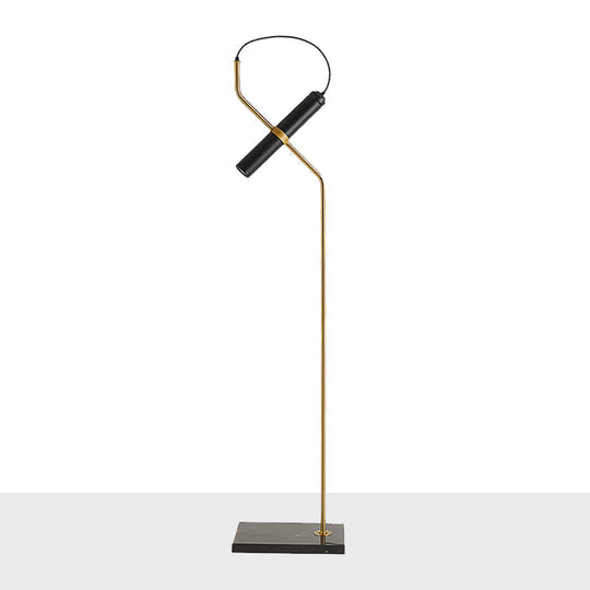 Modern Metallic Led Tube Floor Lamp With Curved Arm - Gold/Chrome Finish