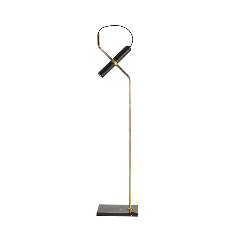 Modern Metallic Led Tube Floor Lamp With Curved Arm - Gold/Chrome Finish