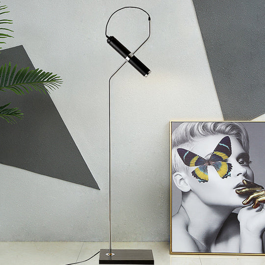 Modern Metallic Led Tube Floor Lamp With Curved Arm - Gold/Chrome Finish