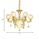 Contemporary Crystal Flower Led Chandelier With Gold Finish - 6-Light Hanging Pendant Lamp
