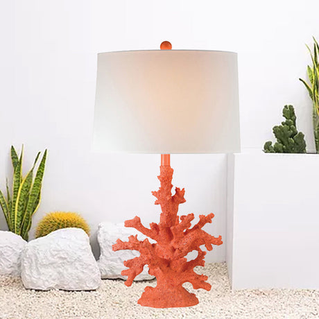 Green/Red Resin Table Lamp: Countryside Night Stand Light With Drum Shade Red