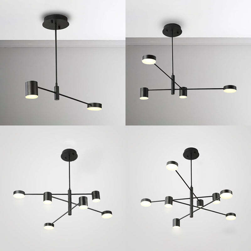 Simple Style Black/White Metal Multi-Tier Asymmetrical 2/4/6/8-Head Pendant Light In