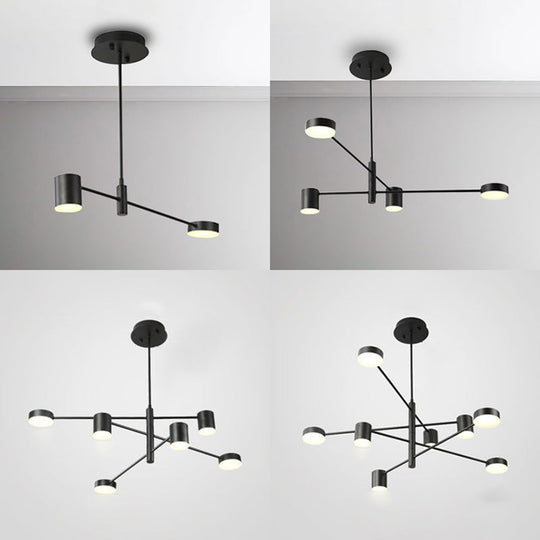 Simple Style Black/White Metal Multi-Tier Asymmetrical 2/4/6/8-Head Pendant Light In