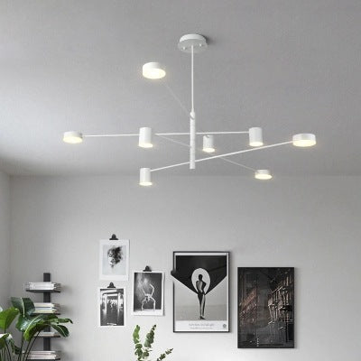 Simple Style Black/White Metal Multi-Tier Asymmetrical 2/4/6/8-Head Pendant Light In