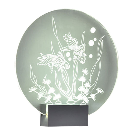 Modern Led Acrylic Wall Lamp: Clear Rounded Fish And Coral Mural Asian-Inspired Lighting For