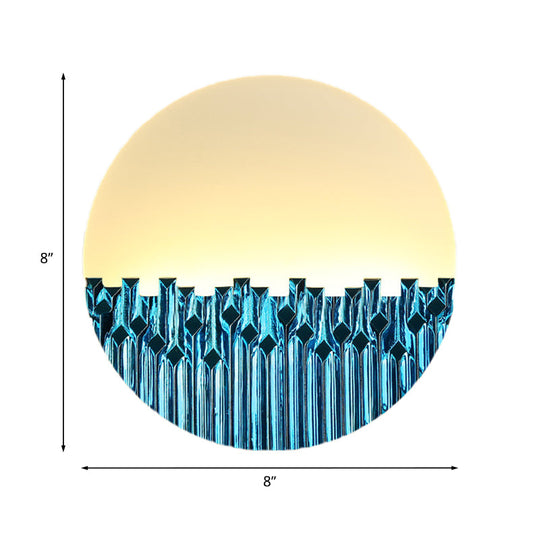 Chinese Style Led Corridor Wall Lamp: Blue/Silver Metallic Surface Patterned Light With Round