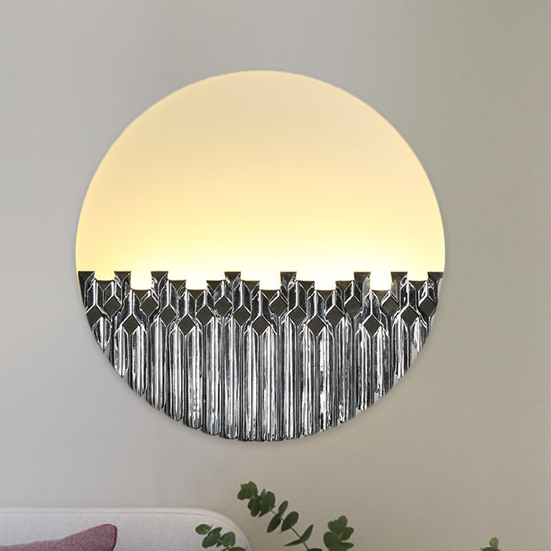 Chinese Style Led Corridor Wall Lamp: Blue/Silver Metallic Surface Patterned Light With Round