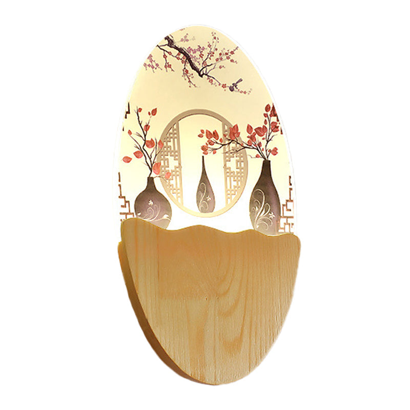 Oriental Led Acrylic Wall Lamp With Blossoms/Lotus Leaf Design - Corridor Mural Light