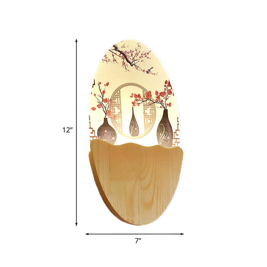 Oriental Led Acrylic Wall Lamp With Blossoms/Lotus Leaf Design - Corridor Mural Light