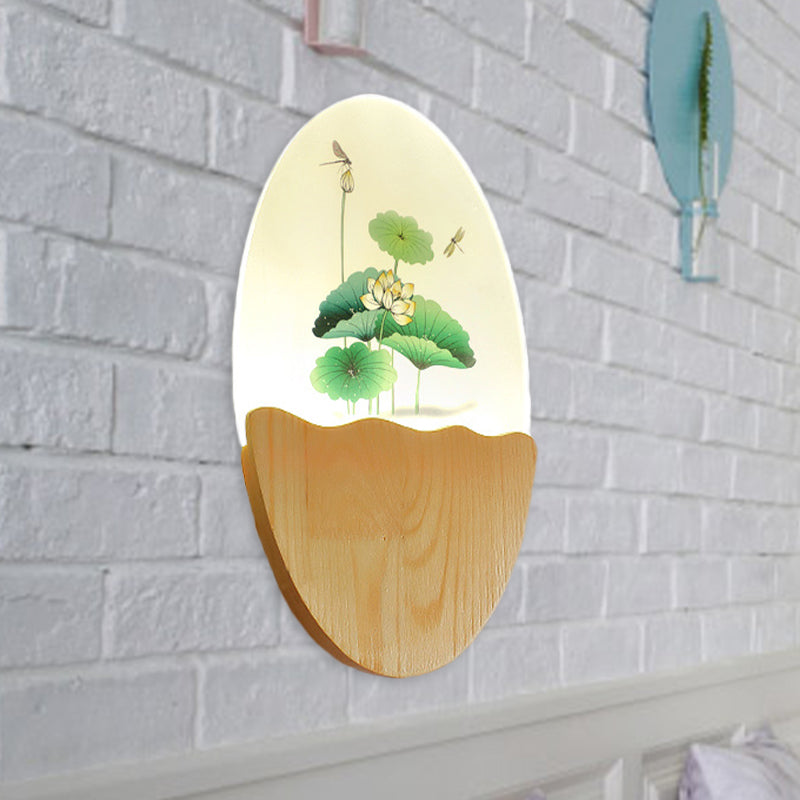 Oriental Led Acrylic Wall Lamp With Blossoms/Lotus Leaf Design - Corridor Mural Light