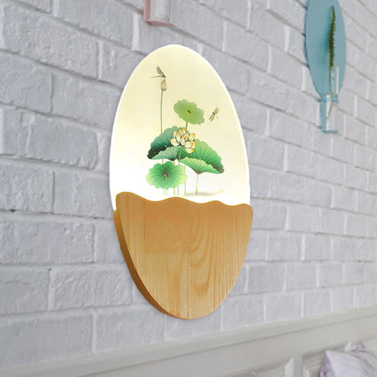 Oriental Led Acrylic Wall Lamp With Blossoms/Lotus Leaf Design - Corridor Mural Light