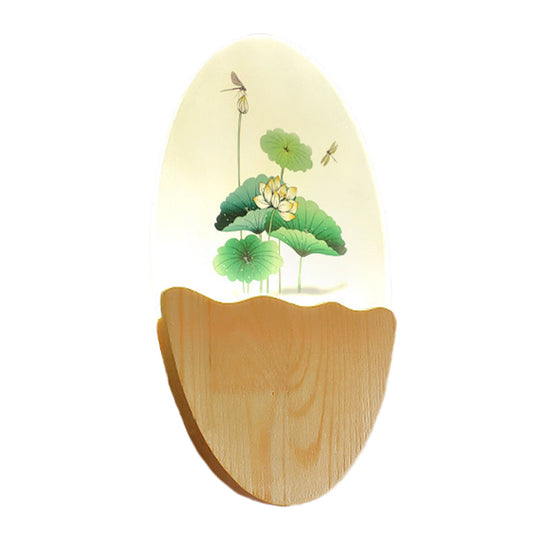 Oriental Led Acrylic Wall Lamp With Blossoms/Lotus Leaf Design - Corridor Mural Light