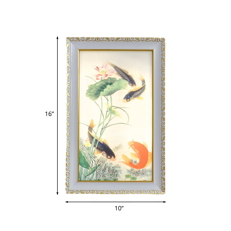 Oriental Led Wall Light With Fish And Lotus Leaf Design - Red Black Acrylic Rectangle Mural