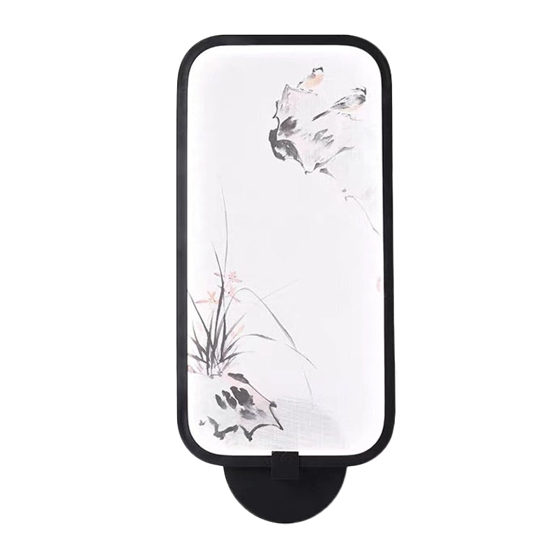 Chinese Style Acrylic Wall Mural Led Lamp: Rectangle Black Wall-Mounted With Bird Pattern