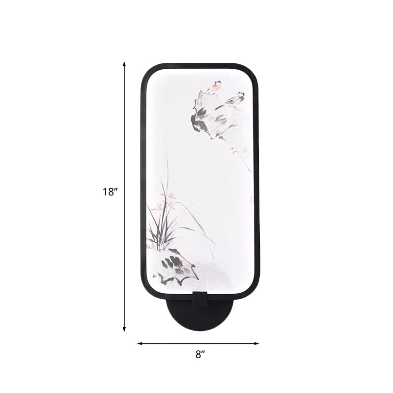 Chinese Style Acrylic Wall Mural Led Lamp: Rectangle Black Wall-Mounted With Bird Pattern