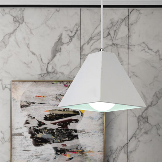 Modern Metal Pyramid Pendant Lamp - Adjustable Cord Black/White 1 Light For Living Room