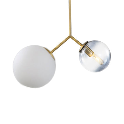 Contemporary Gold 2-Light Glass Sphere Shade Pendant Chandelier Lamp For Bedroom And Bathroom