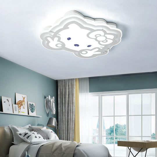 Cartoon Led Ceiling Lamp - Acrylic Peace Sign Kitty Mount Light For Baby Girls Room White / 16