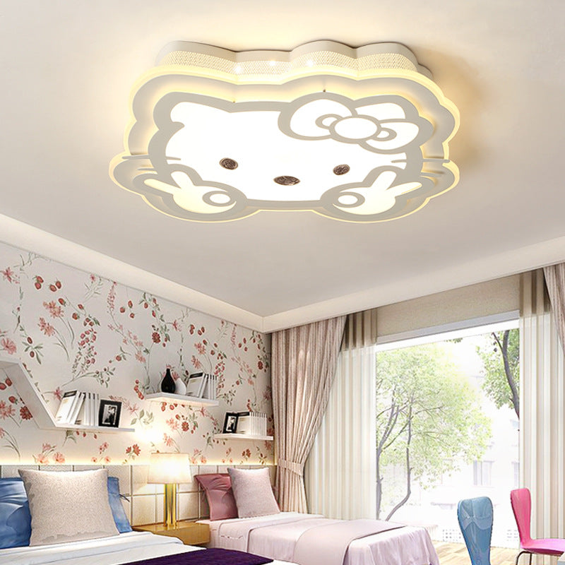 Cartoon Led Ceiling Lamp - Acrylic Peace Sign Kitty Mount Light For Baby Girls Room White / 16’ Warm