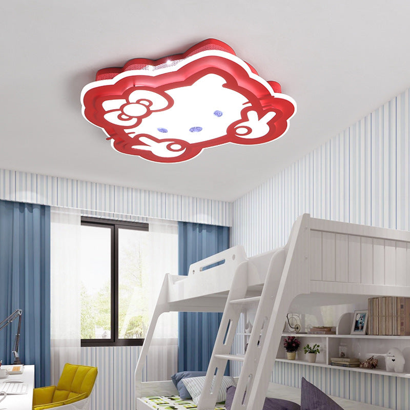 Cartoon Led Ceiling Lamp - Acrylic Peace Sign Kitty Mount Light For Baby Girls Room Red / 16’ White