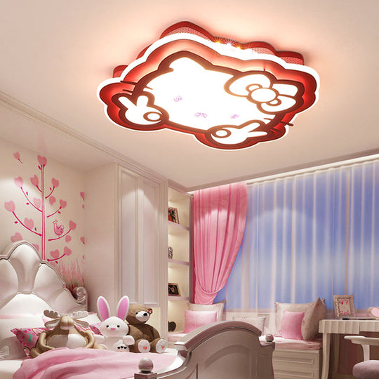 Cartoon Led Ceiling Lamp - Acrylic Peace Sign Kitty Mount Light For Baby Girls Room Red / 16 Warm