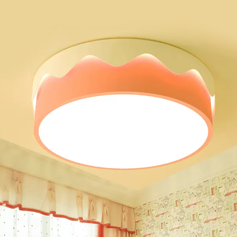 Kids Led Pink Drum Ceiling Light With Warm/White Acrylic Flush Mount / White