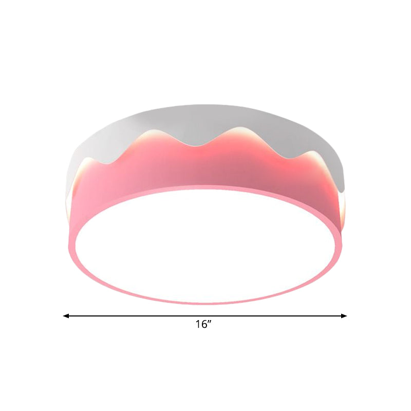 Kids Led Pink Drum Ceiling Light With Warm/White Acrylic Flush Mount