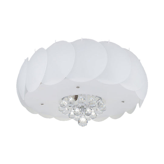 Modern Frosted Glass Flushmount Ceiling Lamp With Crystal Ball - Drum Design White Finish Available