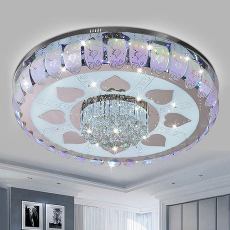 Contemporary Chrome Round Led Ceiling Light With Patterned Glass Flush Mount 19.5/23.5 Wide / 19.5