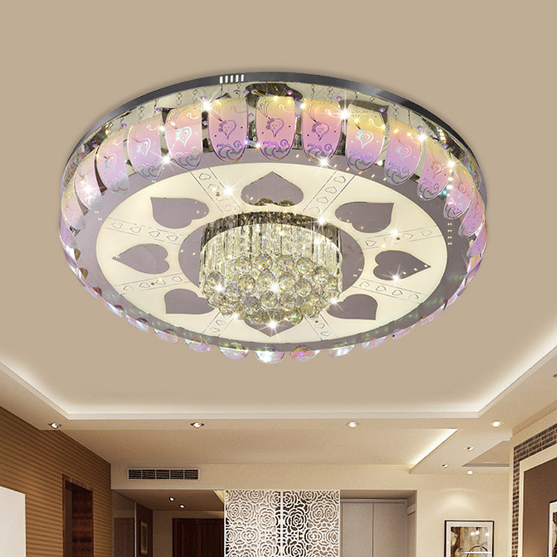Contemporary Chrome Round Led Ceiling Light With Patterned Glass Flush Mount 19.5’/23.5’ Wide